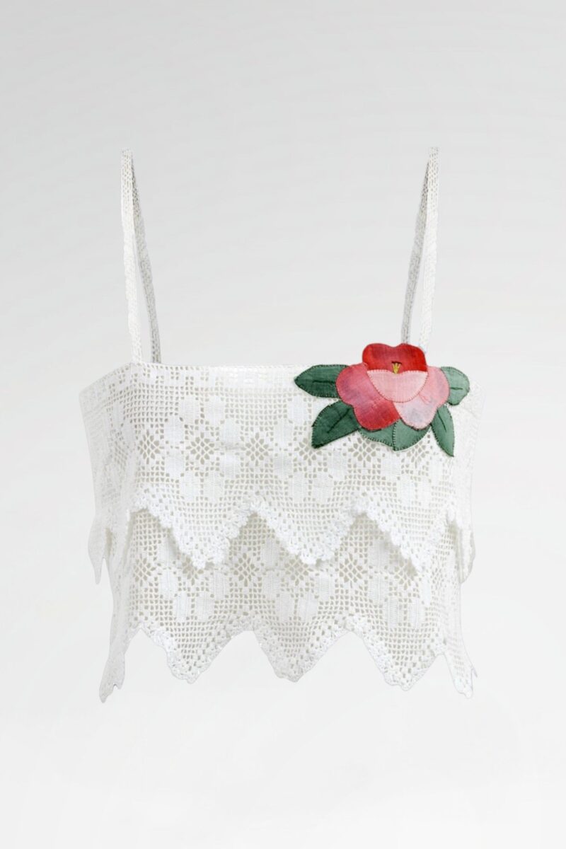 Rose Appliqué Zigzag Scalloped Cami Top