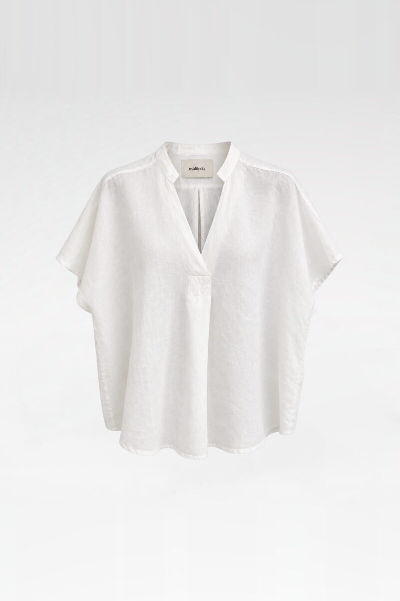 Short-Sleeve V-Neck Linen Top