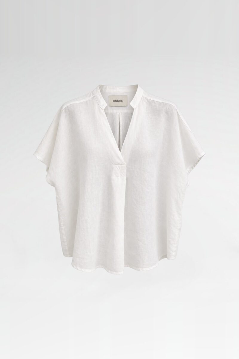 Short-Sleeve V-Neck Linen Top