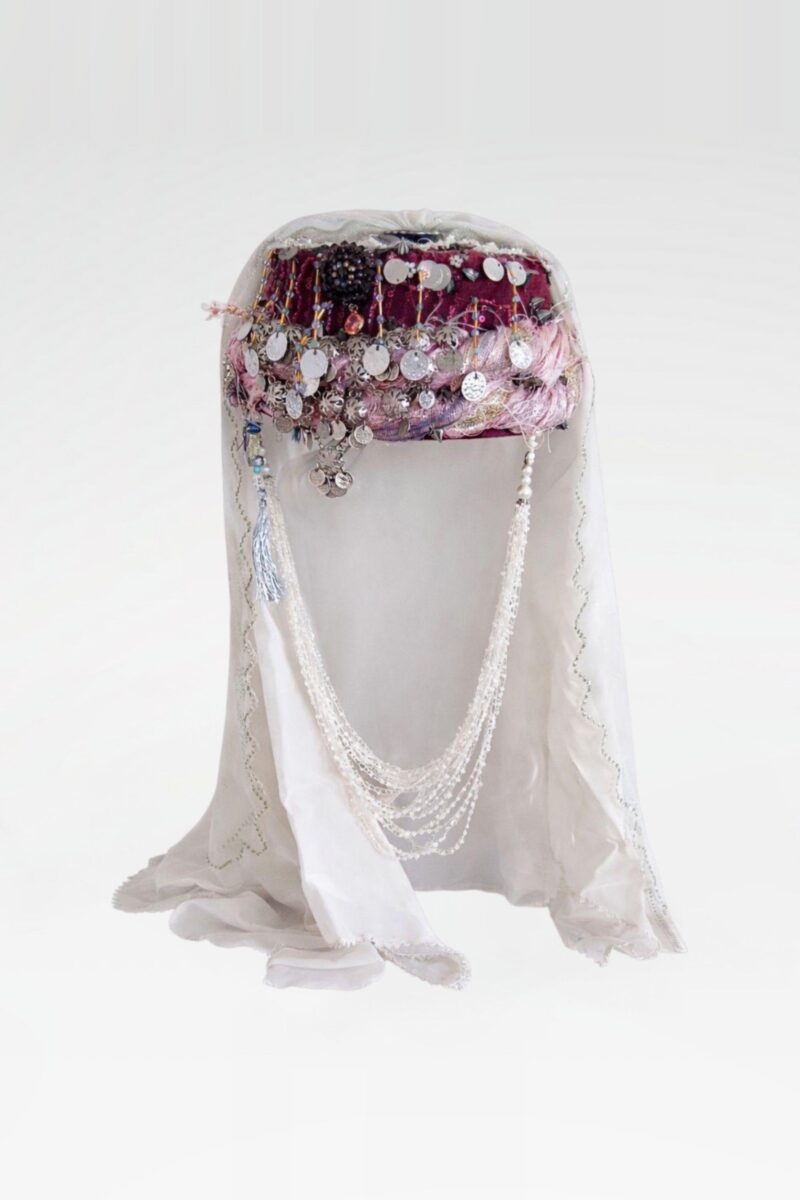 Sivas Bridal Fes Headpiece with Silver Coins and Pearl Drapes