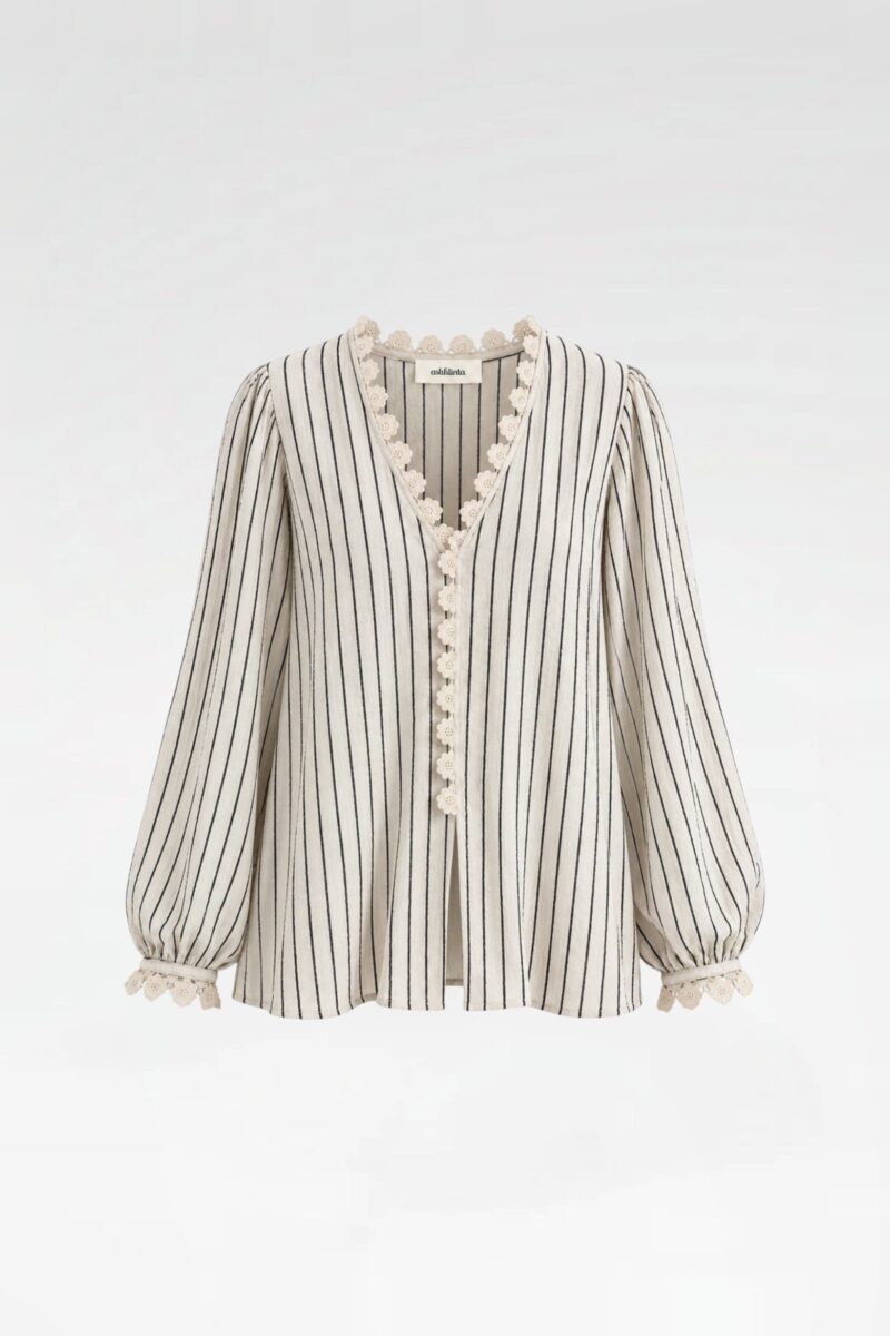 Striped Crochet-Trim Blouse