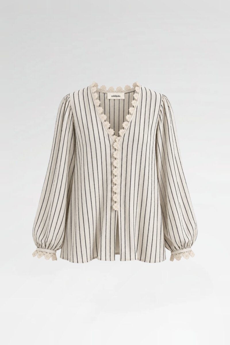 Striped Crochet-Trim Blouse