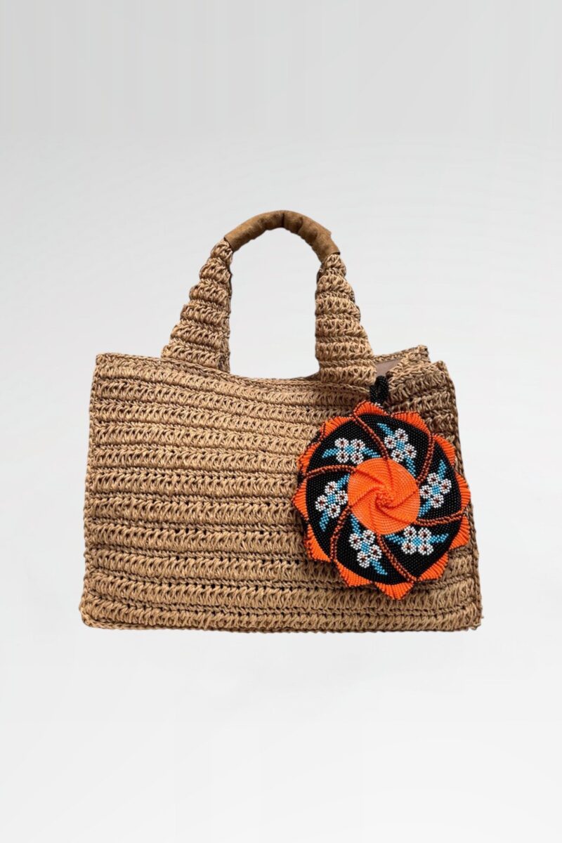 Tote with Woven Flower Trim Detail