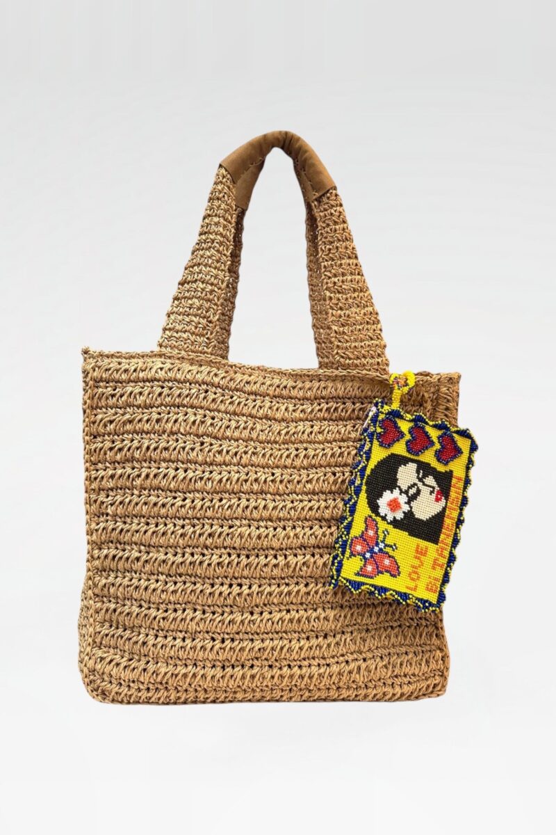 Woven Tote with Bead Embellished Charm