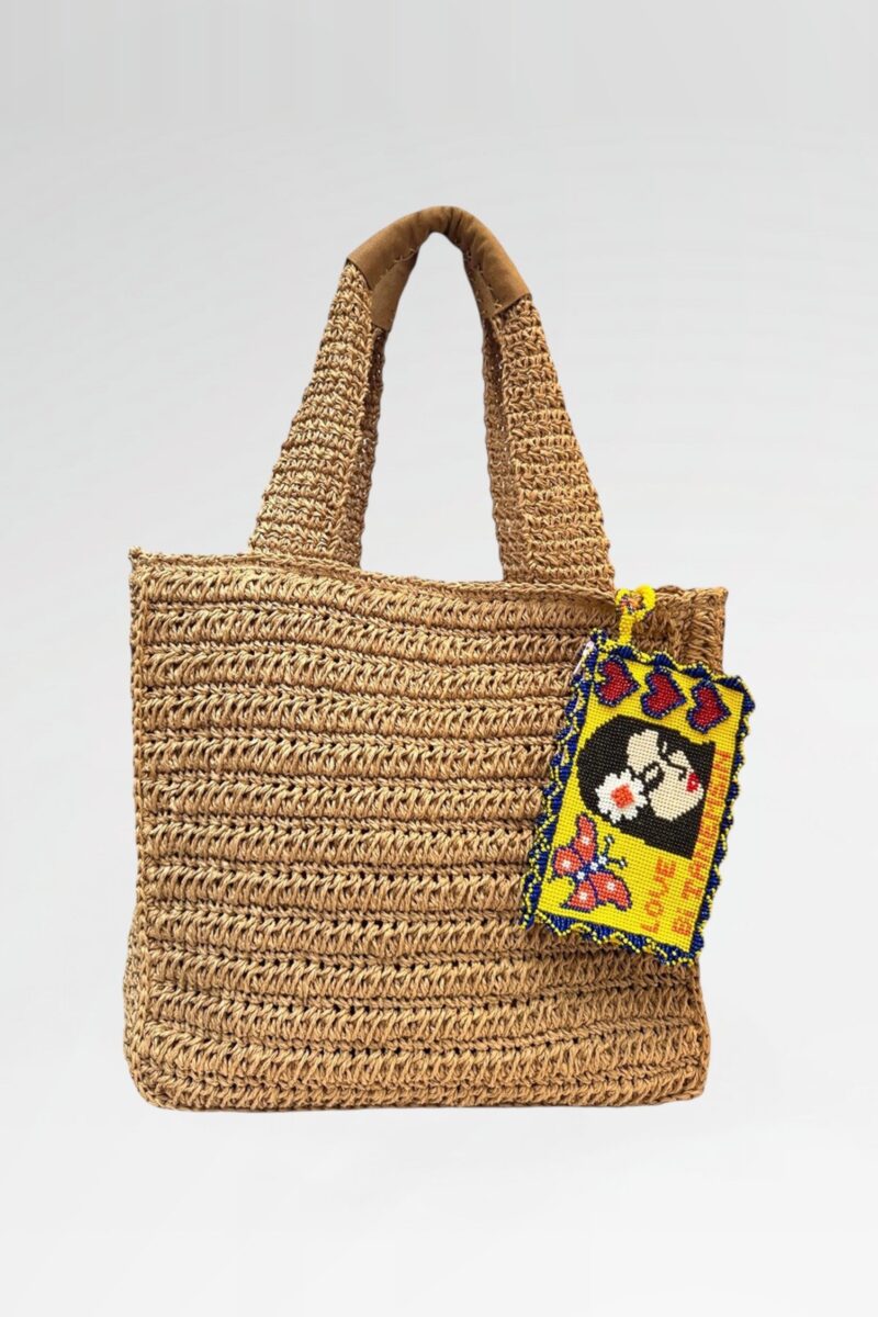 Woven Tote with Bead Embellished Charm