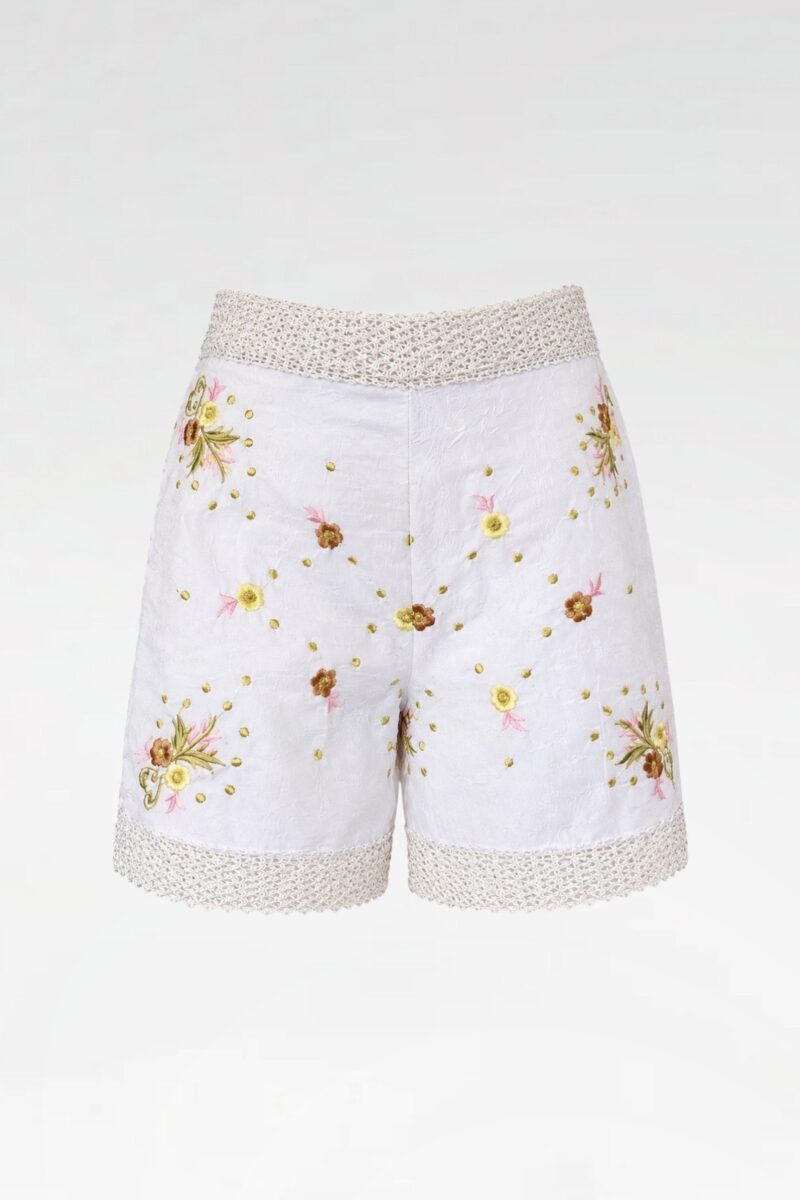 The Primrose Embroidered Crochet-Trim Shorts