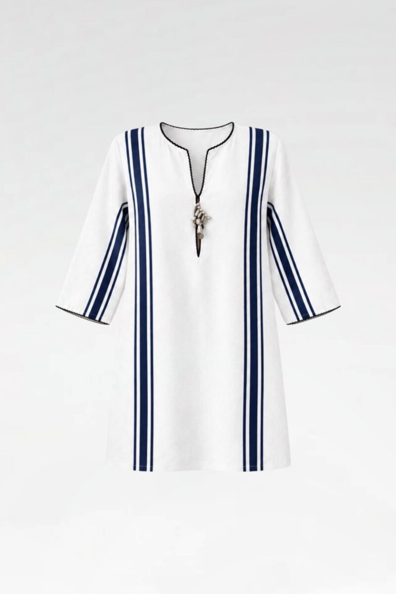 Three-Quarter Sleeve Striped Tunic